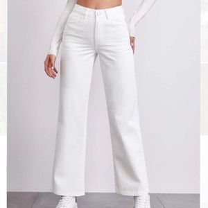 High rise white baggy straight leg jeans